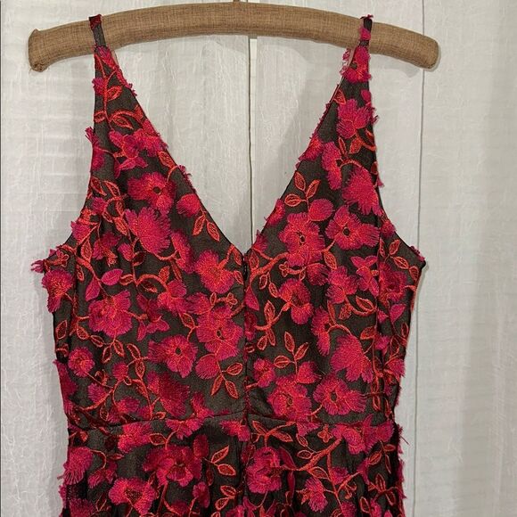 Dress the Population L Elisa Fuchsia Coral Black Tulle V-Nevk & Back Zip Dress - Picture 10 of 17